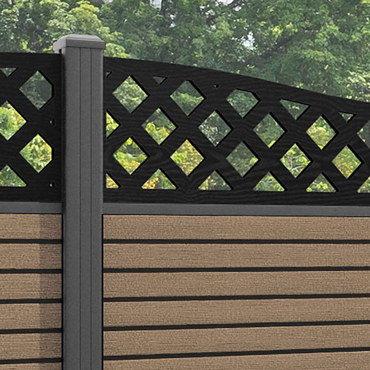 Hudson Low Wave Fence Panel - Teak - with our aluminium posts