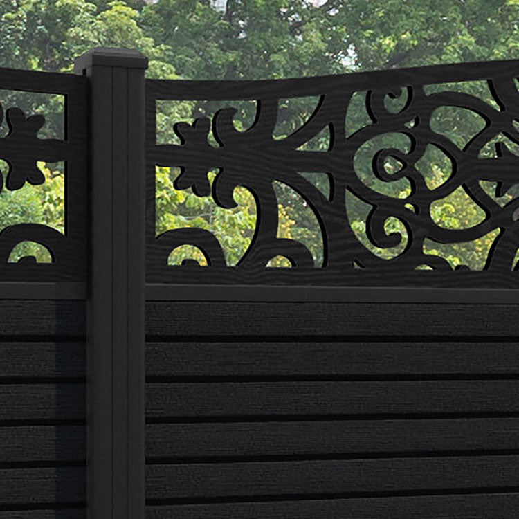 Hudson Windsor Curved Top Fence Panel - Black - with our aluminium posts