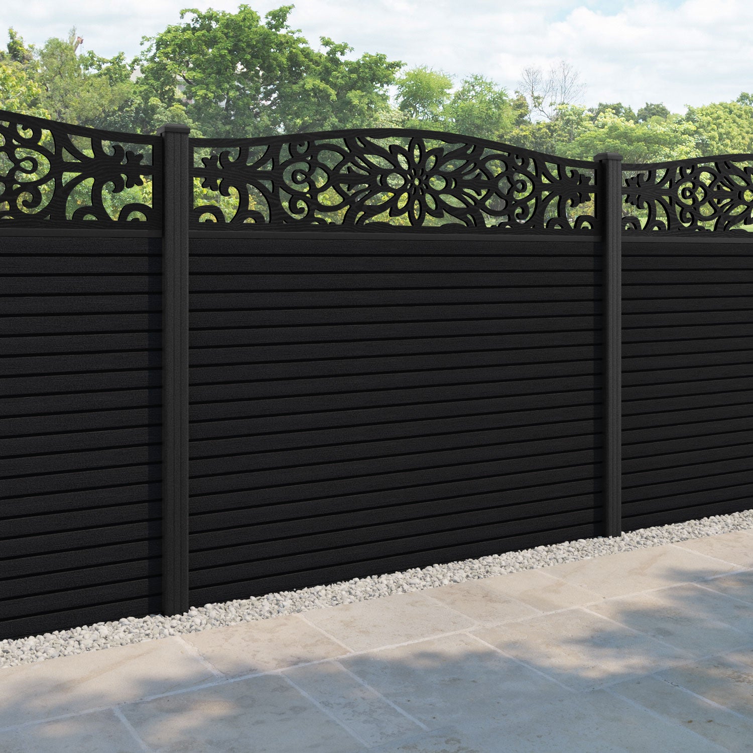 Hudson Windsor Curved Top Fence Panel - Black - with our composite posts