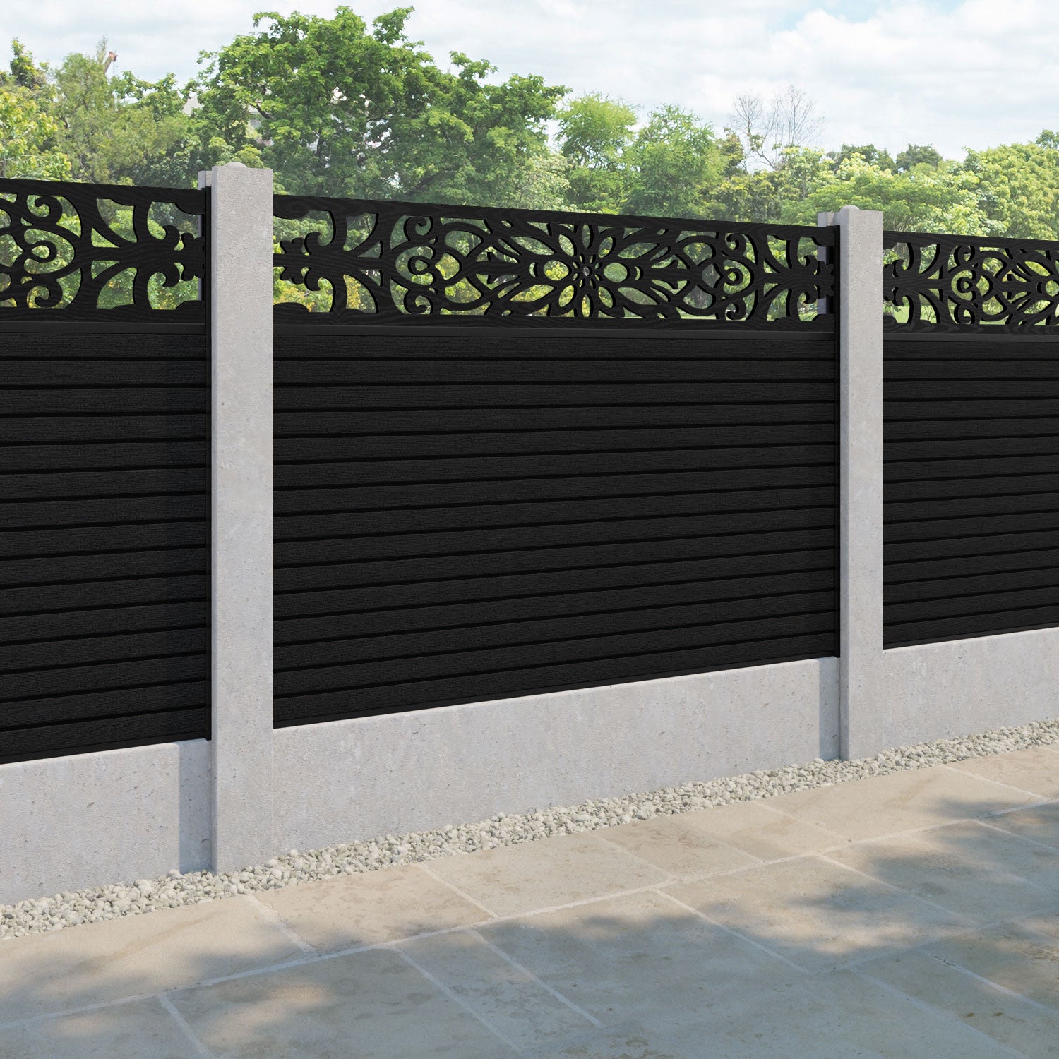 Hudson Windsor Fence Panel - Black - for existing concrete posts