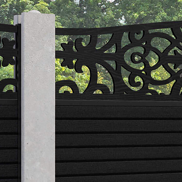 Hudson Windsor Curved Top Fence Panel - Black - for existing concrete posts