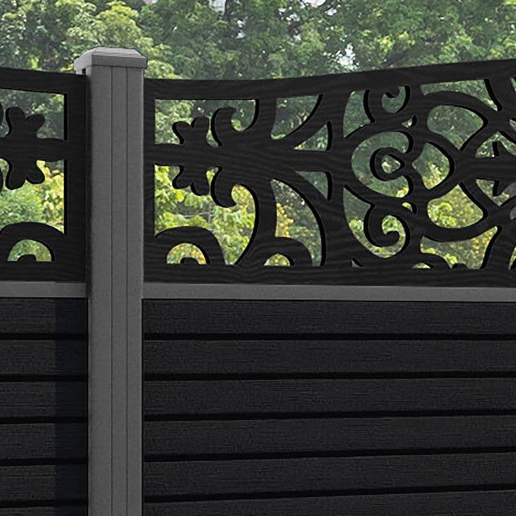 Hudson Windsor Curved Top Fence Panel - Black - with our aluminium posts