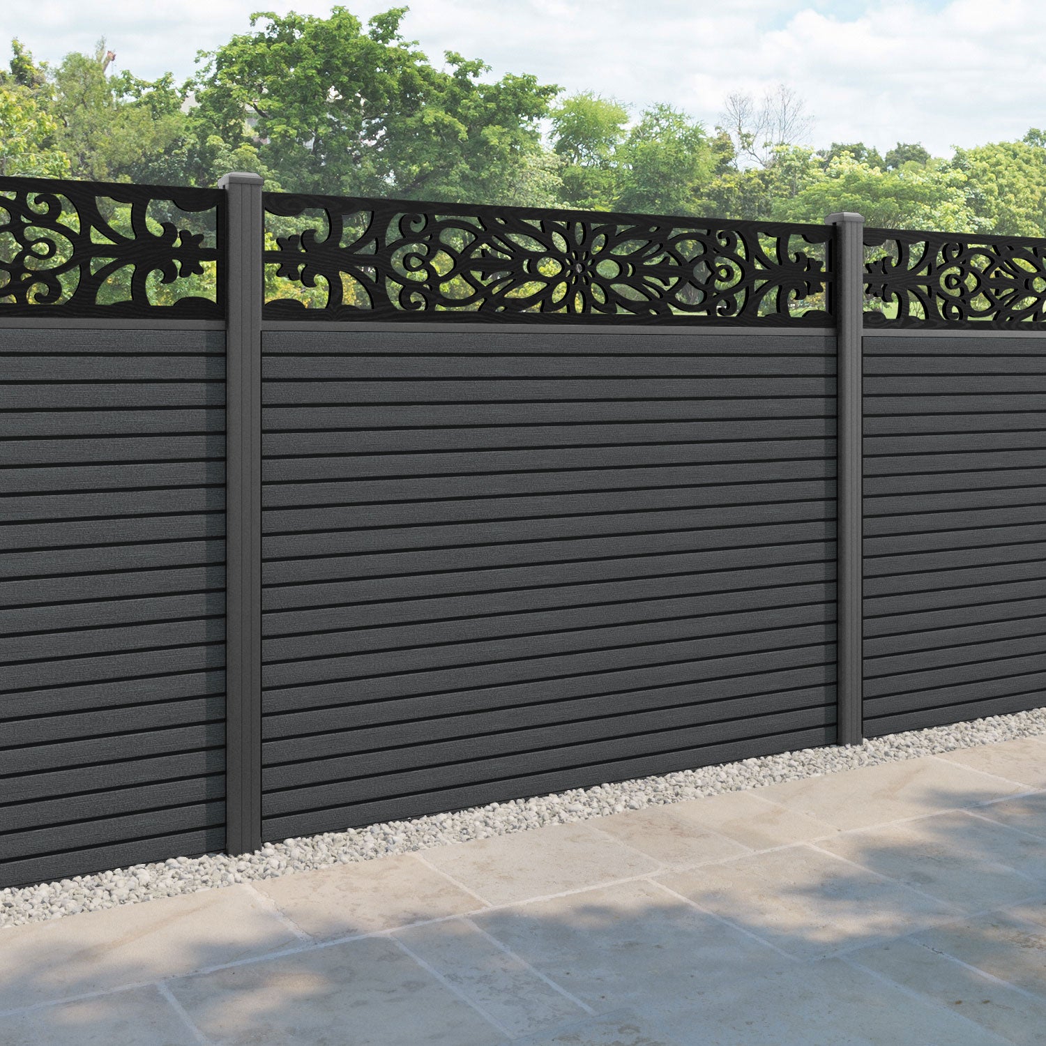 Hudson Windsor Fence Panel - Dark Grey - with our aluminium posts