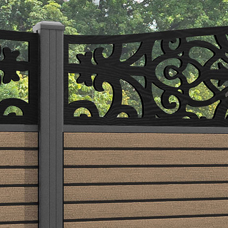 Hudson Windsor Curved Top Fence Panel - Teak - with our aluminium posts