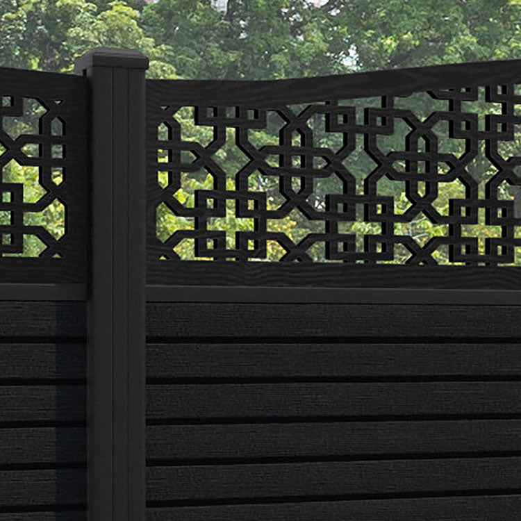 Hudson Zaria Curved Top Fence Panel - Black - with our aluminium posts