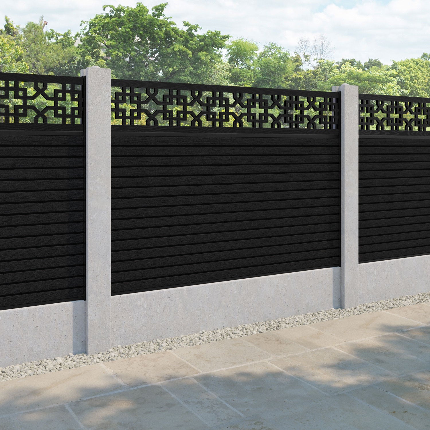 Hudson Zaria Fence Panel - Black - for existing concrete posts