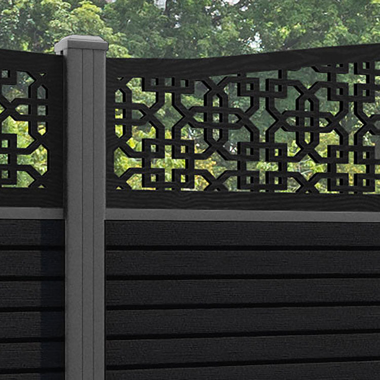 Hudson Zaria Curved Top Fence Panel - Black - with our aluminium posts