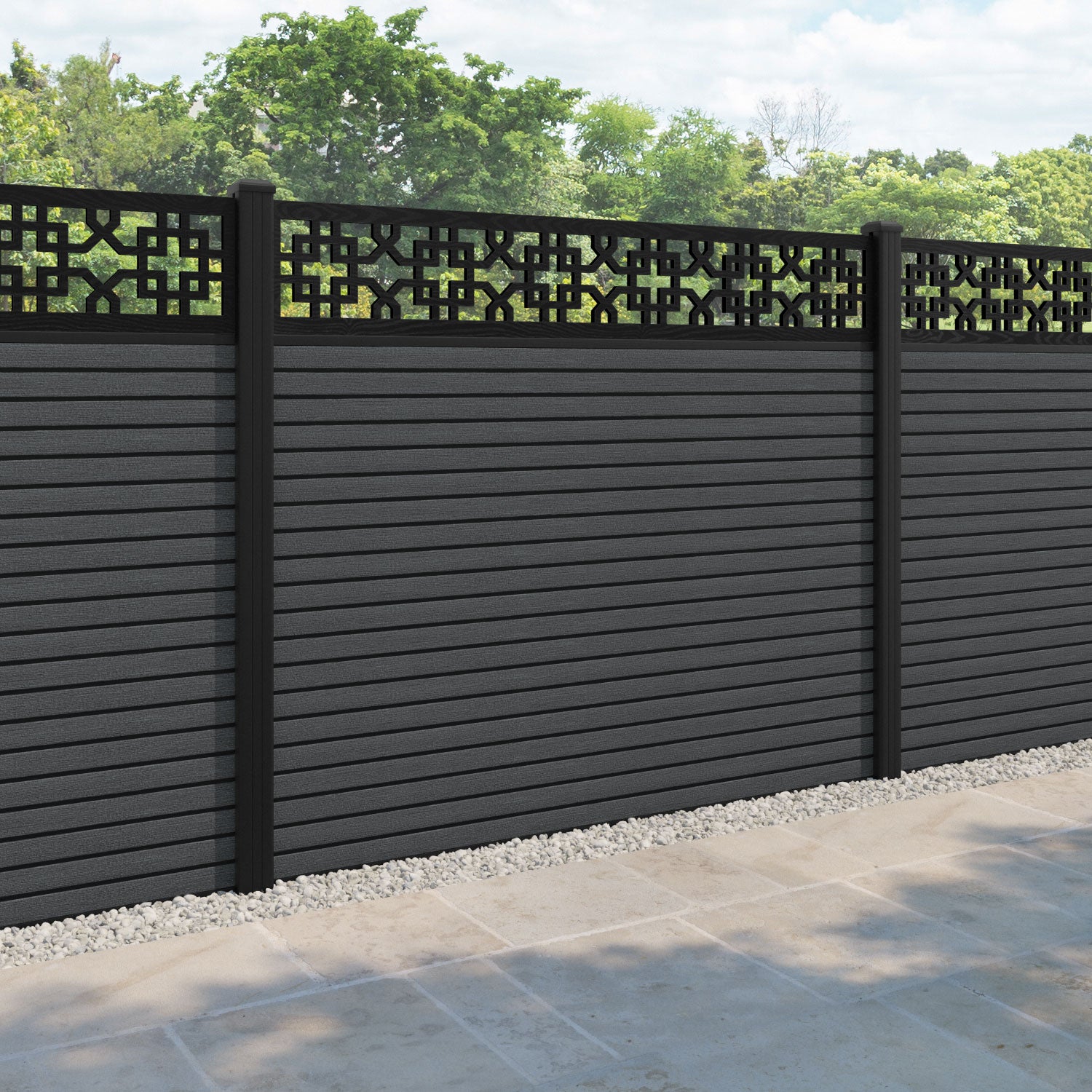 Hudson Zaria Fence Panel - Dark Grey - with our aluminium posts