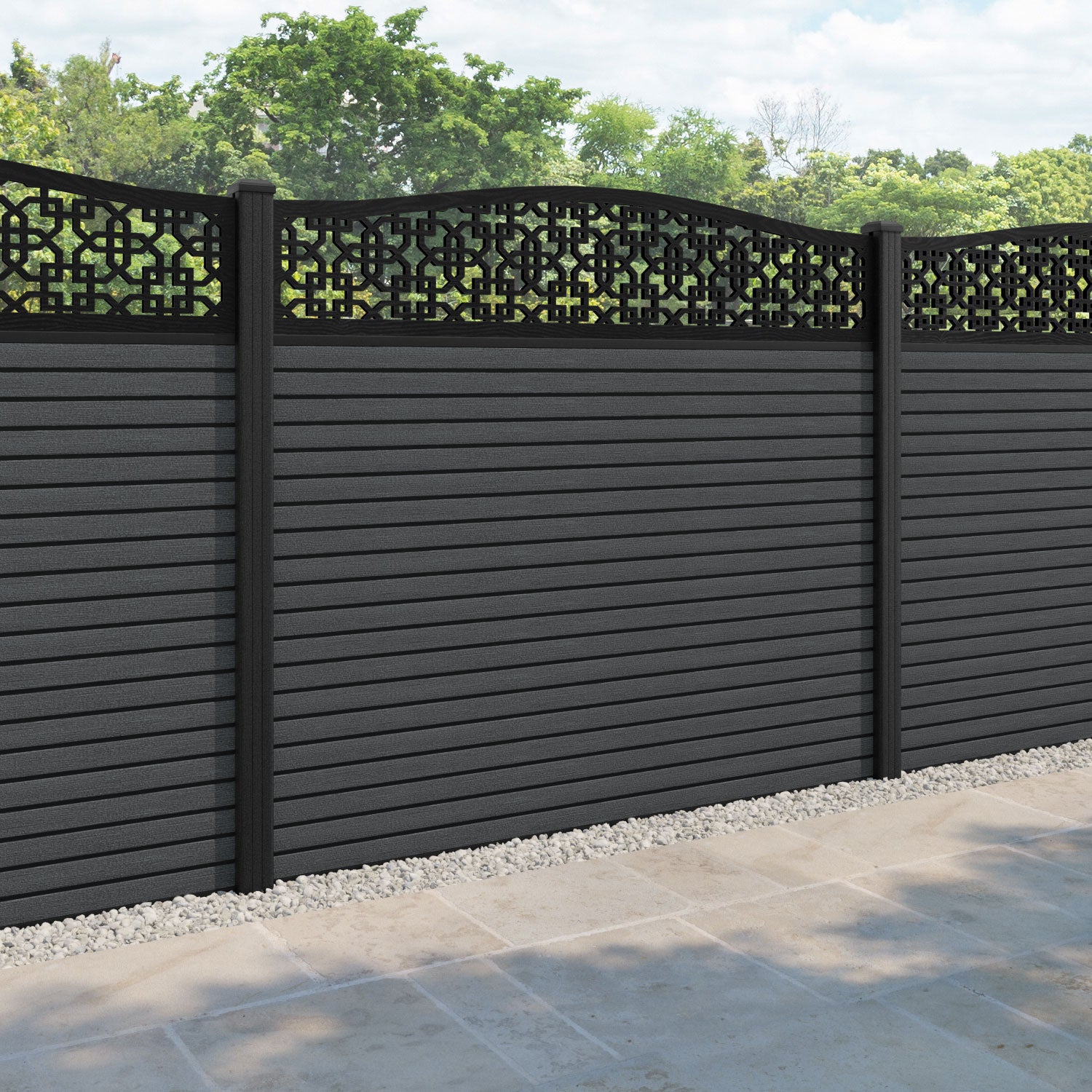 Hudson Zaria Curved Top Fence Panel - Dark Grey - with our composite posts