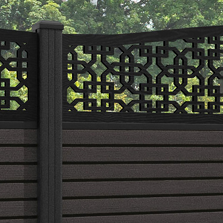 Hudson Zaria Curved Top Fence Panel - Dark Oak - with our composite posts