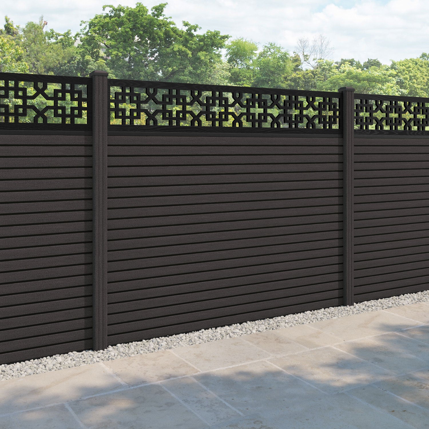 Hudson Zaria Fence Panel - Dark Oak - with our composite posts