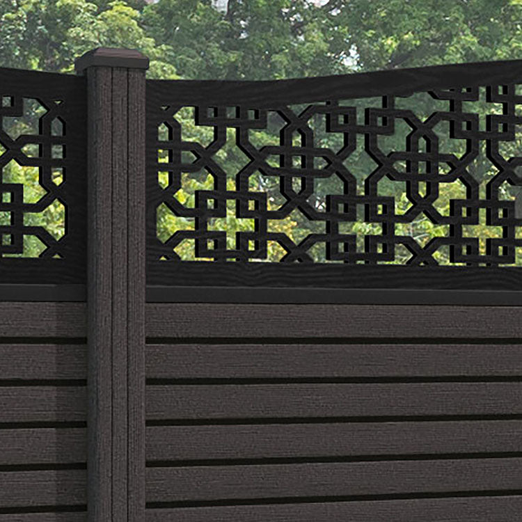 Hudson Zaria Curved Top Fence Panel - Dark Oak - with our composite posts