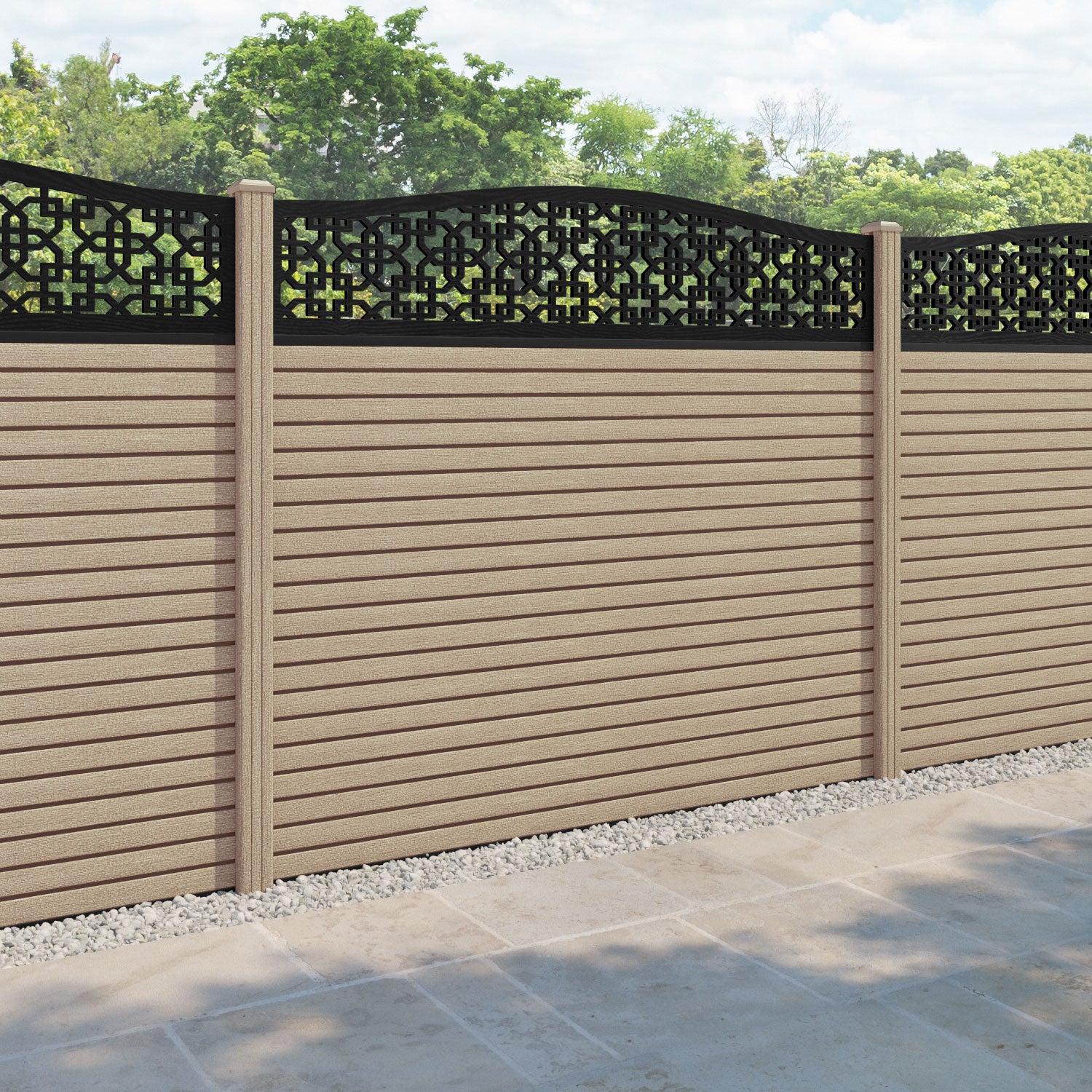 Hudson Zaria Curved Top Fence Panel - Light Oak - with our composite posts