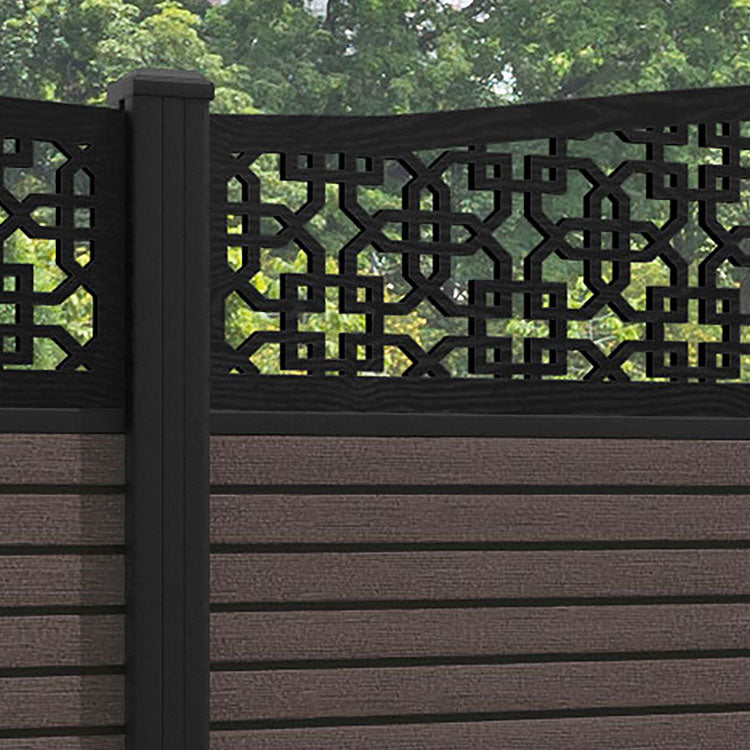 Hudson Zaria Curved Top Fence Panel - Mid Brown - with our aluminium posts