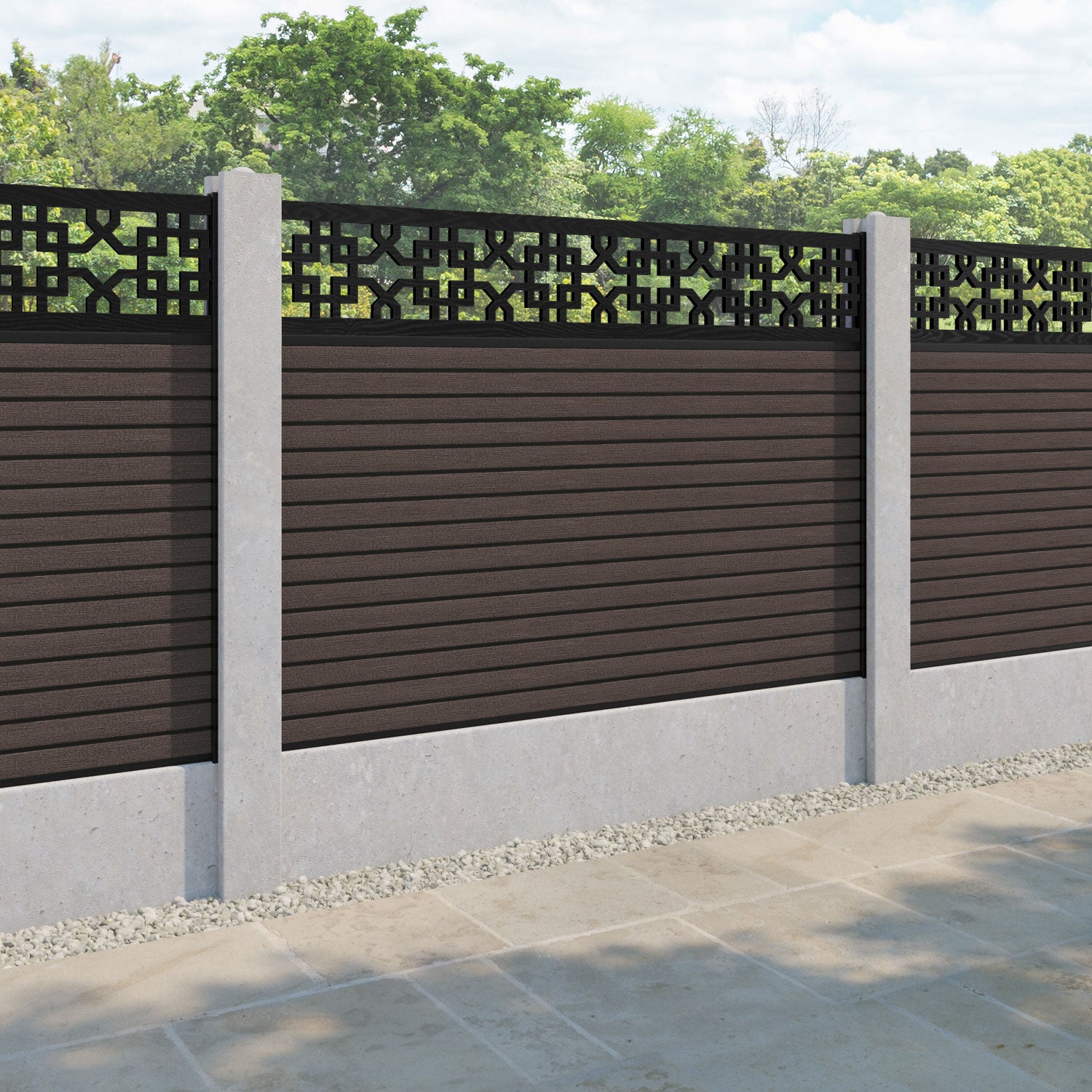Hudson Zaria Fence Panel - Mid Brown - for existing concrete posts