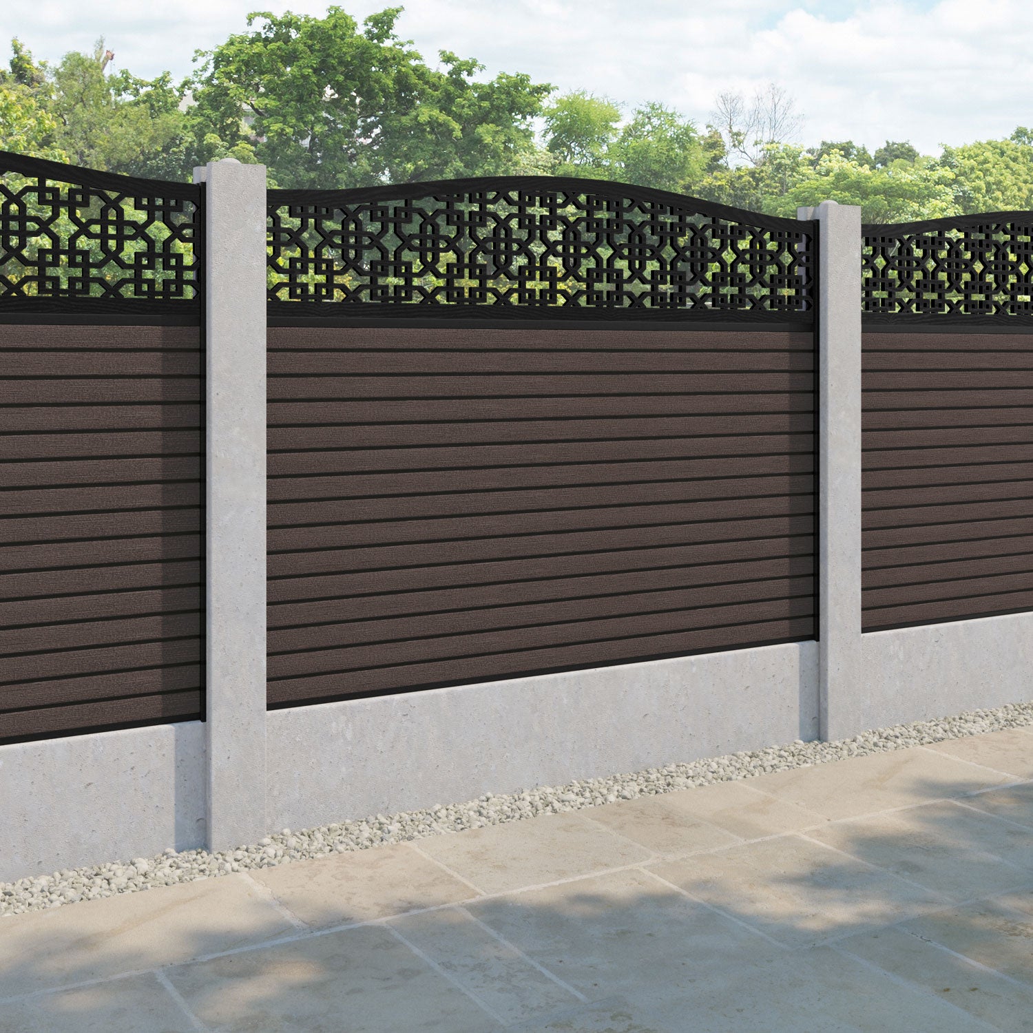 Hudson Zaria Curved Top Fence Panel - Mid Brown - for existing concrete posts