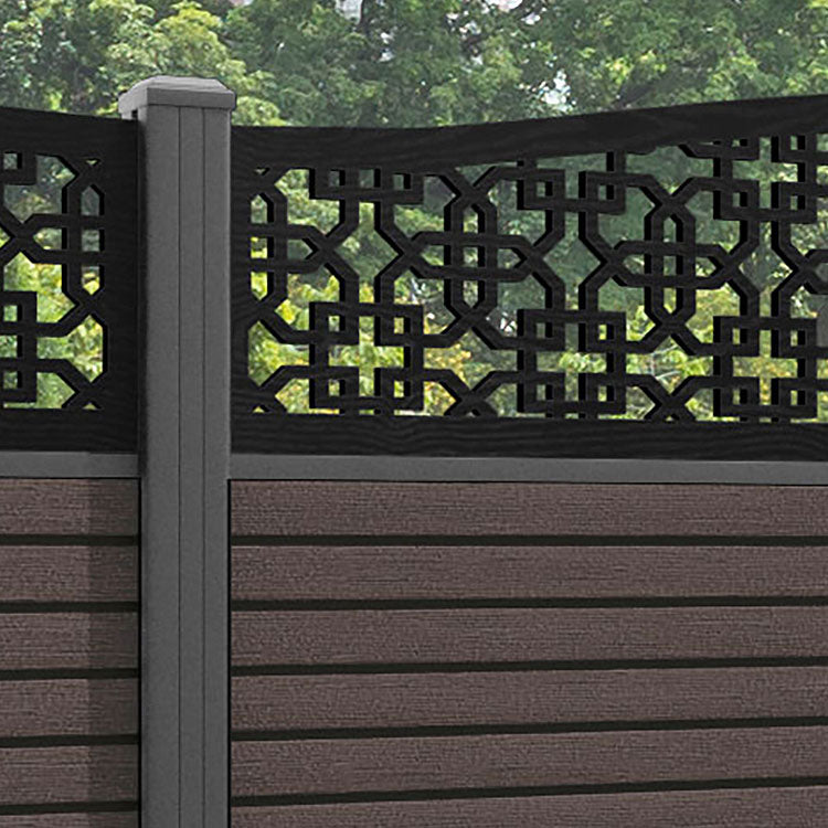 Hudson Zaria Curved Top Fence Panel - Mid Brown - with our aluminium posts