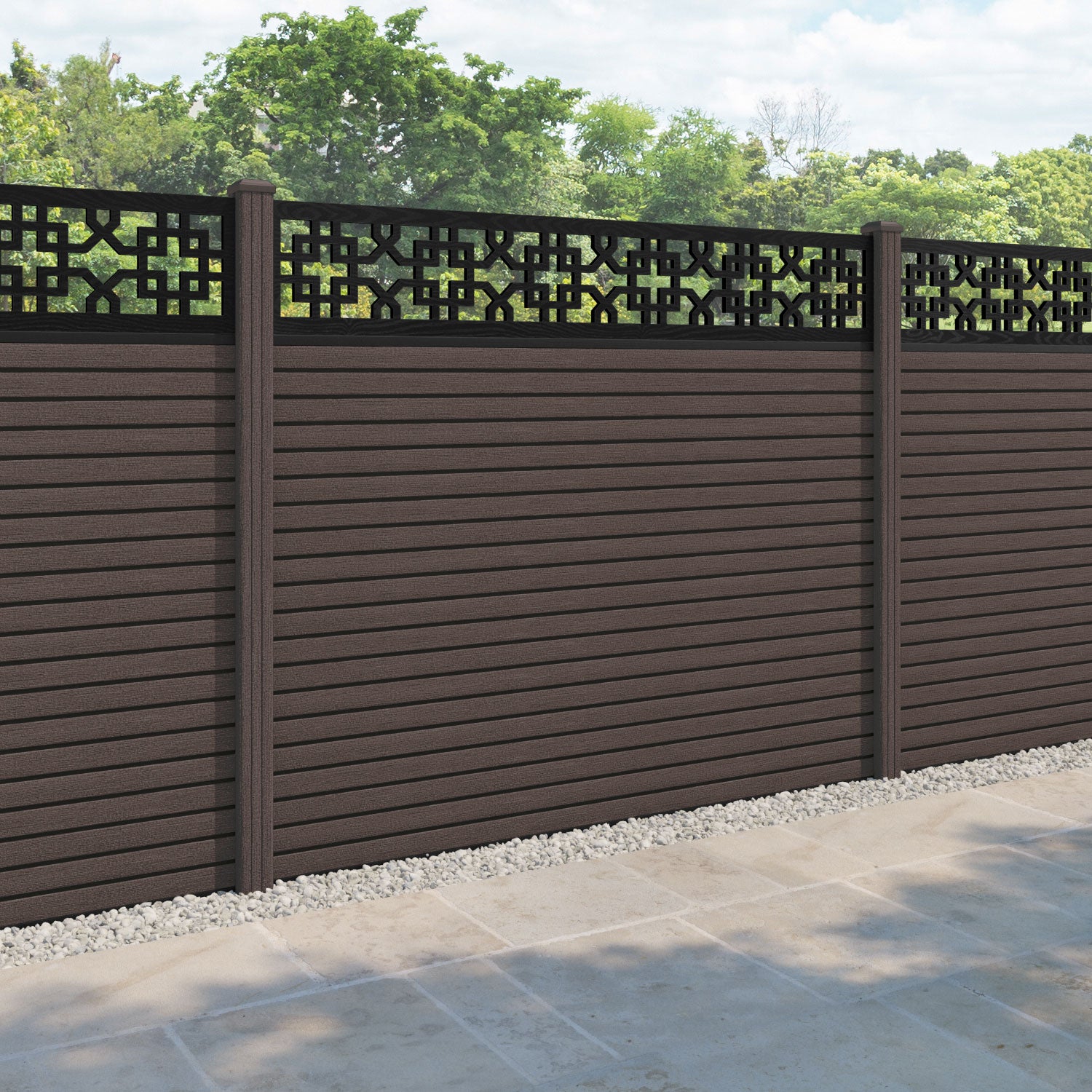 Hudson Zaria Fence Panel - Mid Brown - with our composite posts