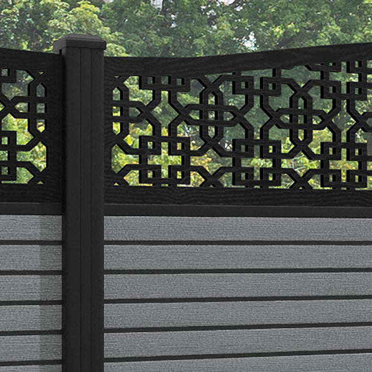 Hudson Zaria Curved Top Fence Panel - Mid Grey - with our aluminium posts