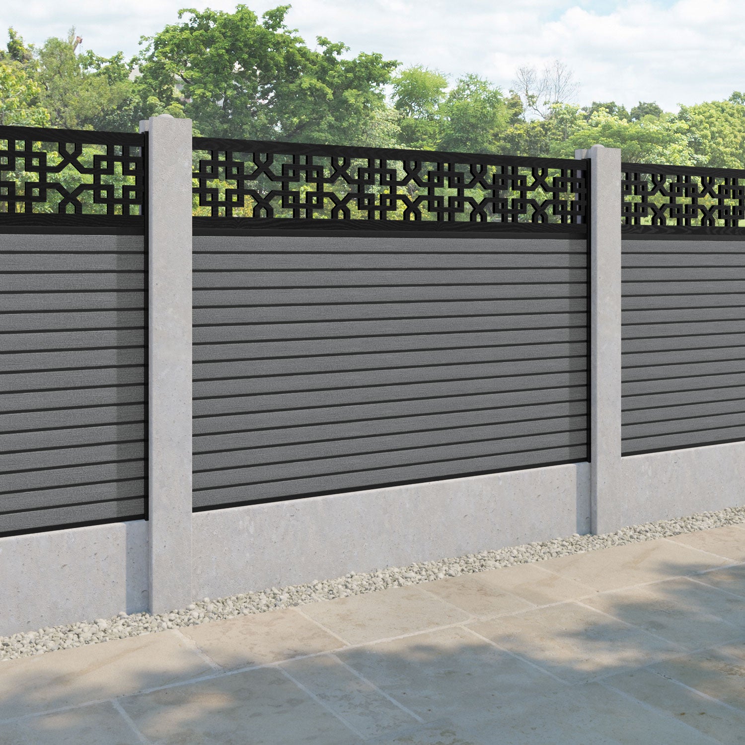 Hudson Zaria Fence Panel - Mid Grey - for existing concrete posts