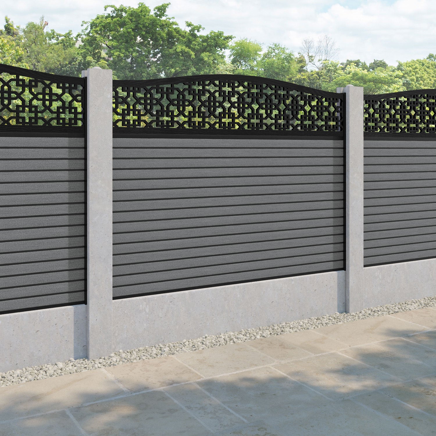 Hudson Zaria Curved Top Fence Panel - Mid Grey - for existing concrete posts
