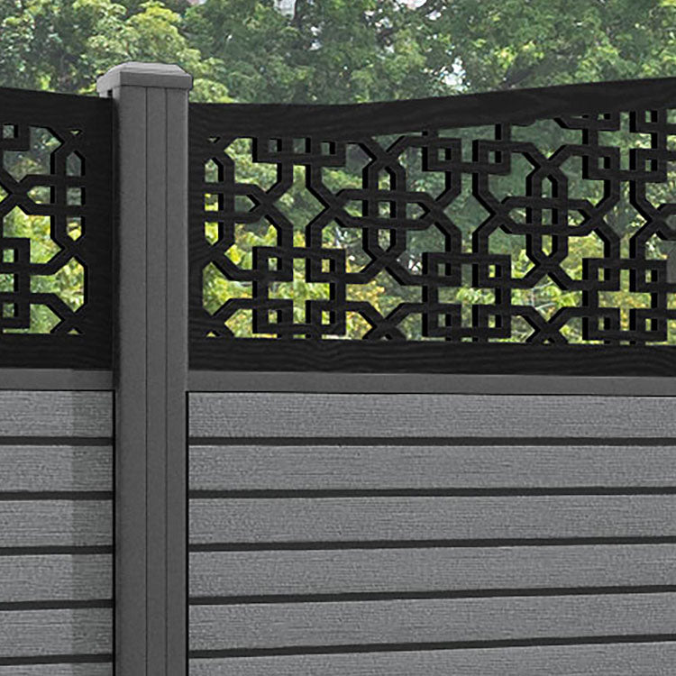 Hudson Zaria Curved Top Fence Panel - Mid Grey - with our aluminium posts