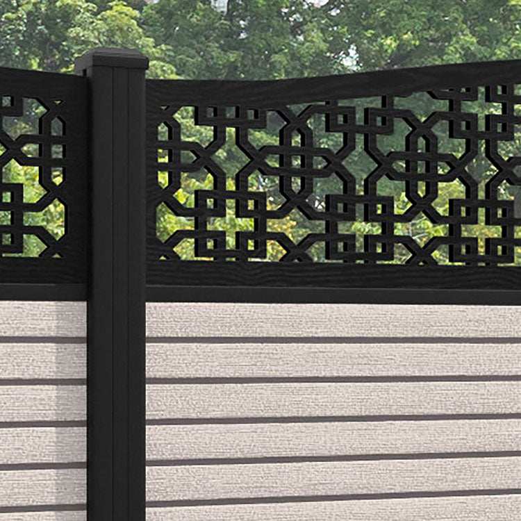 Hudson Zaria Curved Top Fence Panel - Mid Stone - with our aluminium posts