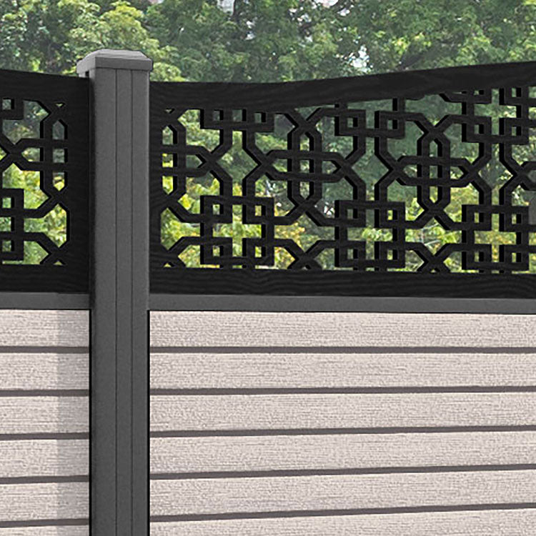 Hudson Zaria Curved Top Fence Panel - Mid Stone - with our aluminium posts