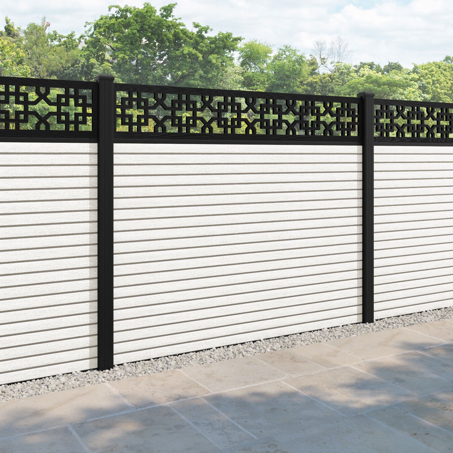 Hudson Zaria Fence Panel - Light Stone - with our aluminium posts