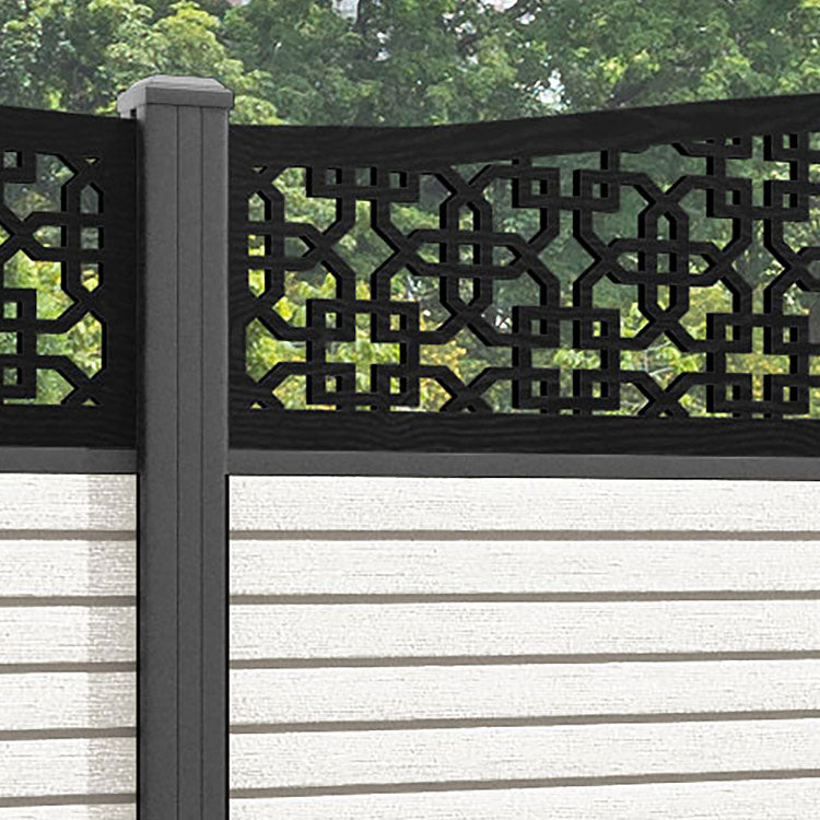 Hudson Zaria Curved Top Fence Panel - Light Stone - with our aluminium posts