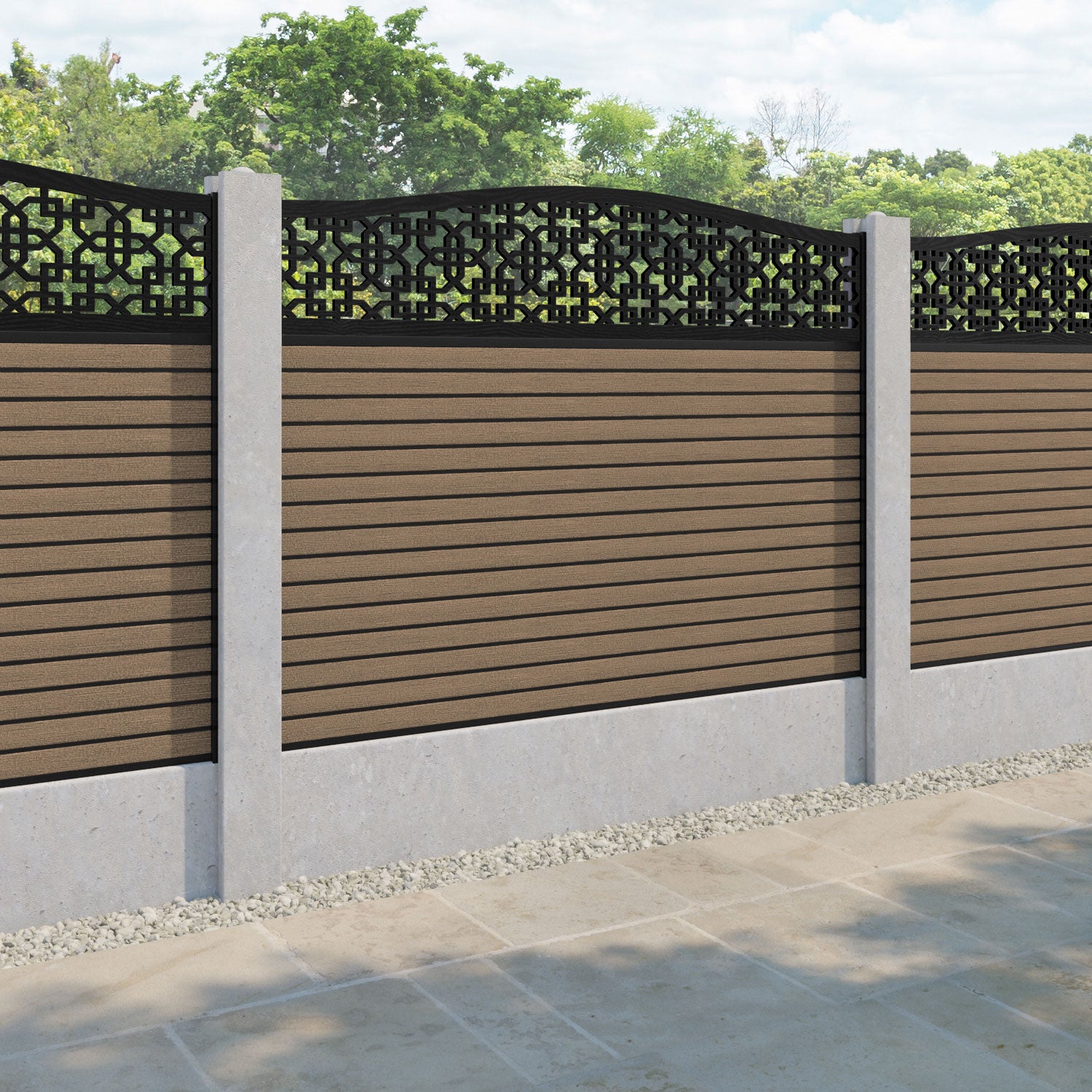 Hudson Zaria Curved Top Fence Panel - Teak - for existing concrete posts