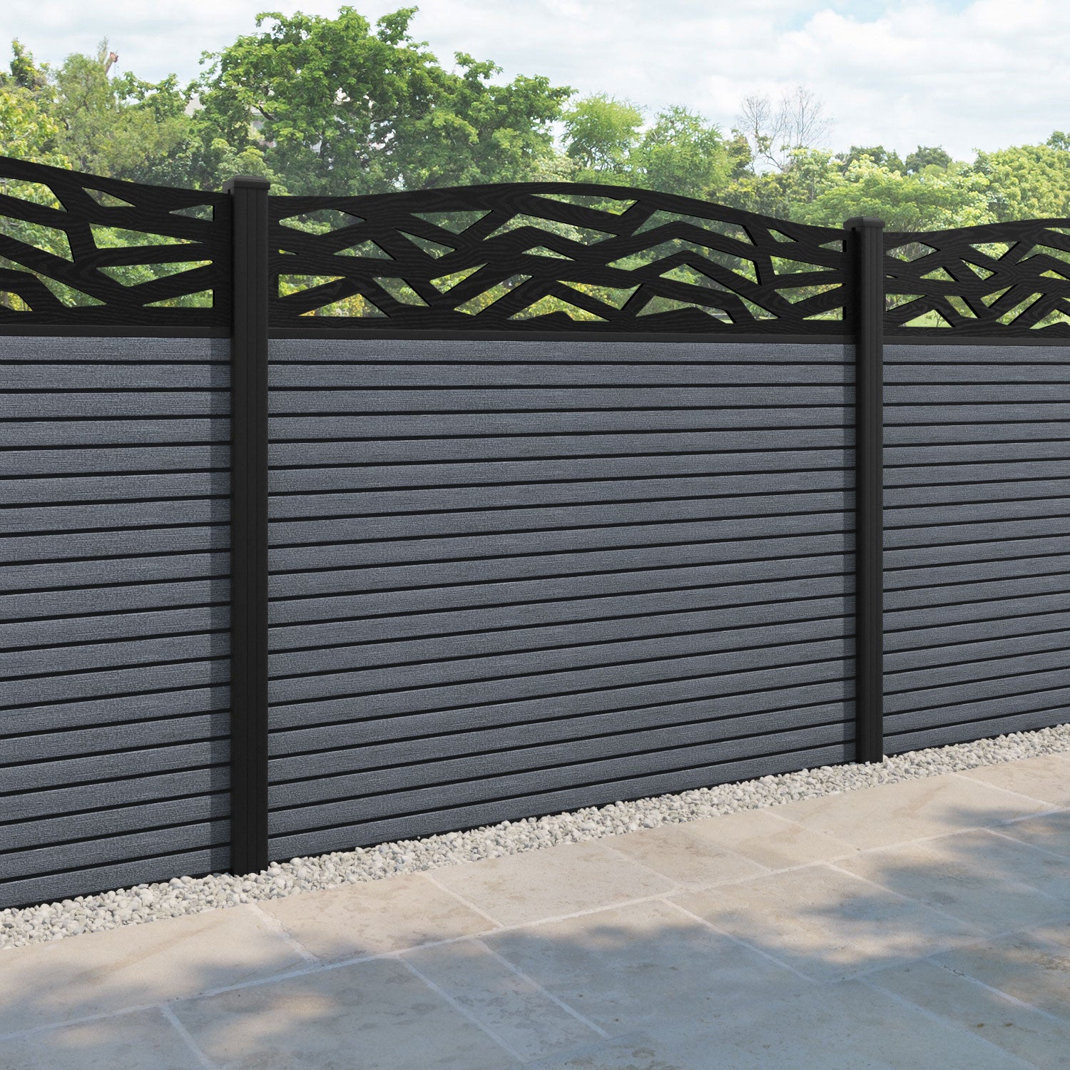 Hudson Zenith Curved Top Fence Panel - Anthracite - with our aluminium posts