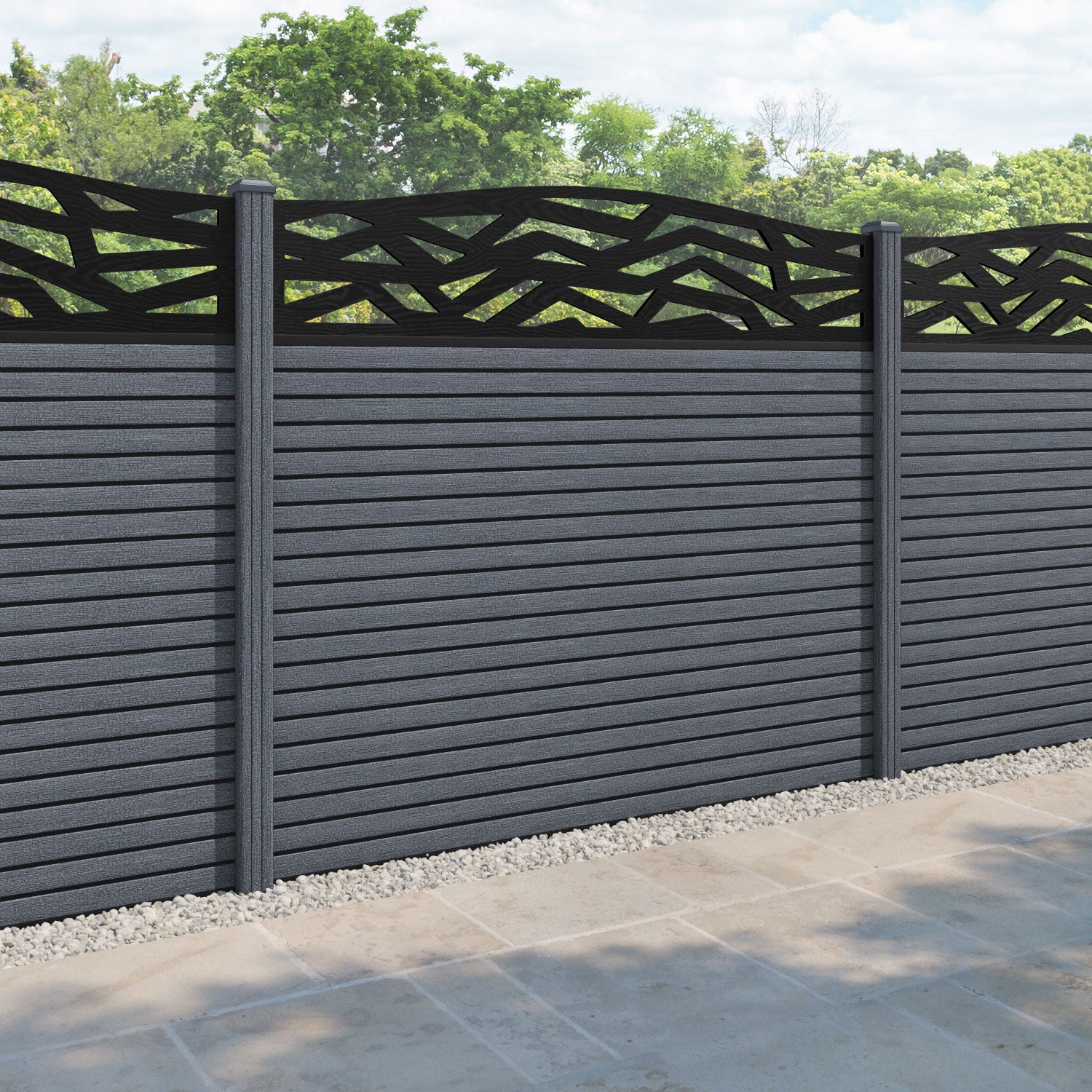 Hudson Zenith Curved Top Fence Panel - Anthracite - with our composite posts