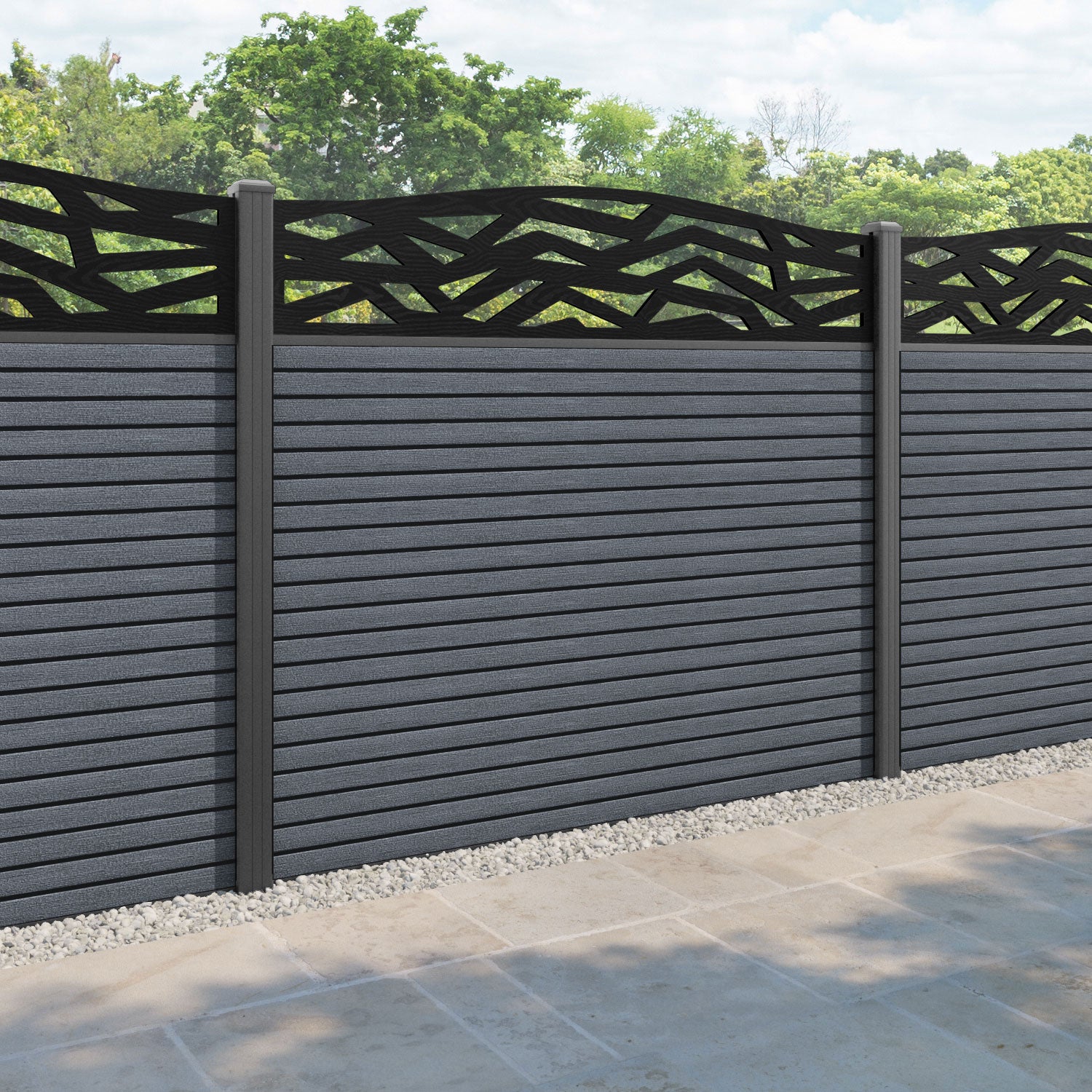 Hudson Zenith Curved Top Fence Panel - Anthracite - with our aluminium posts