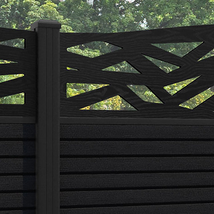 Hudson Zenith Curved Top Fence Panel - Black - with our aluminium posts