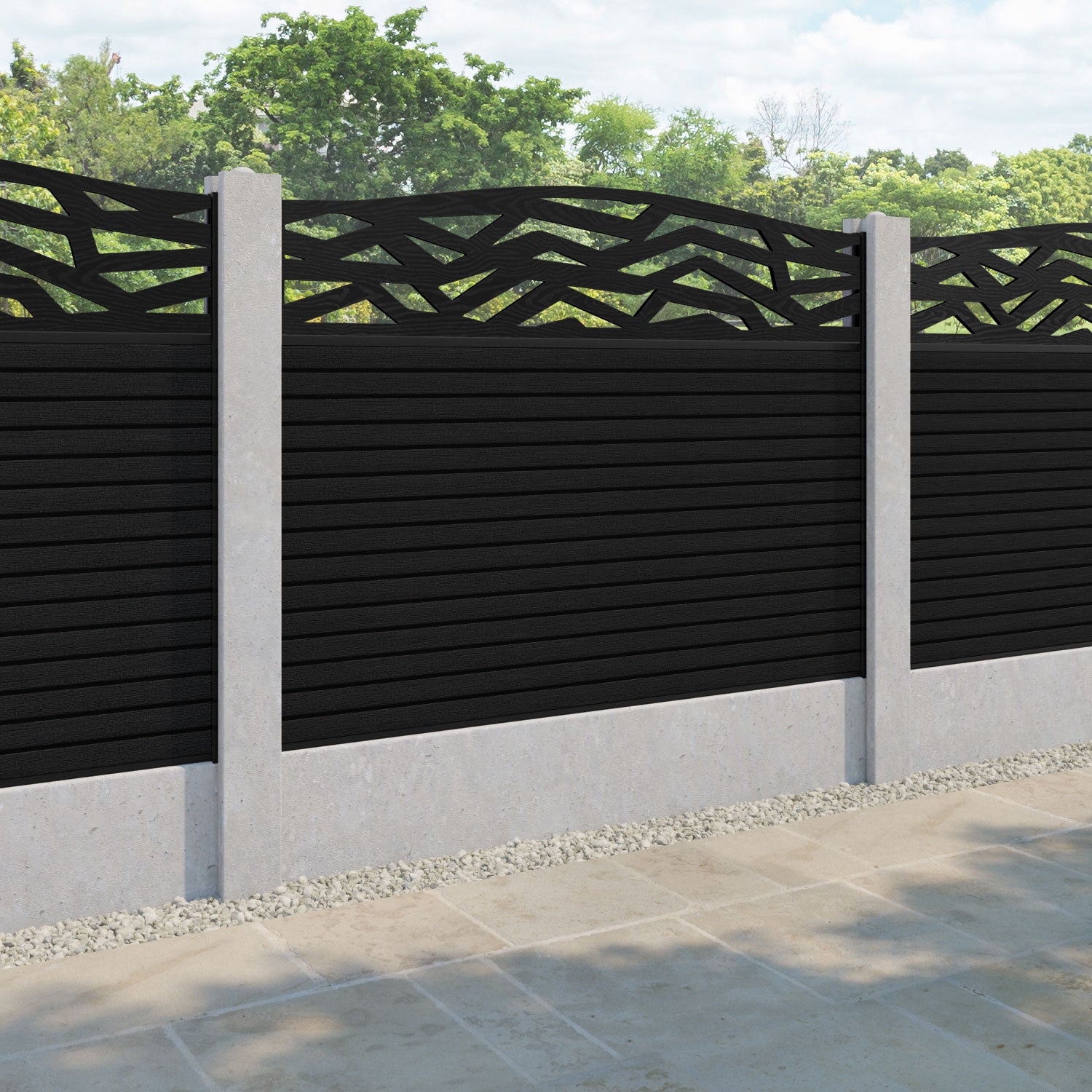 Hudson Zenith Curved Top Fence Panel - Black - for existing concrete posts