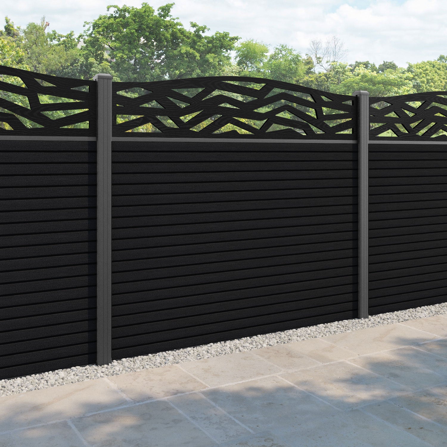 Hudson Zenith Curved Top Fence Panel - Black - with our aluminium posts
