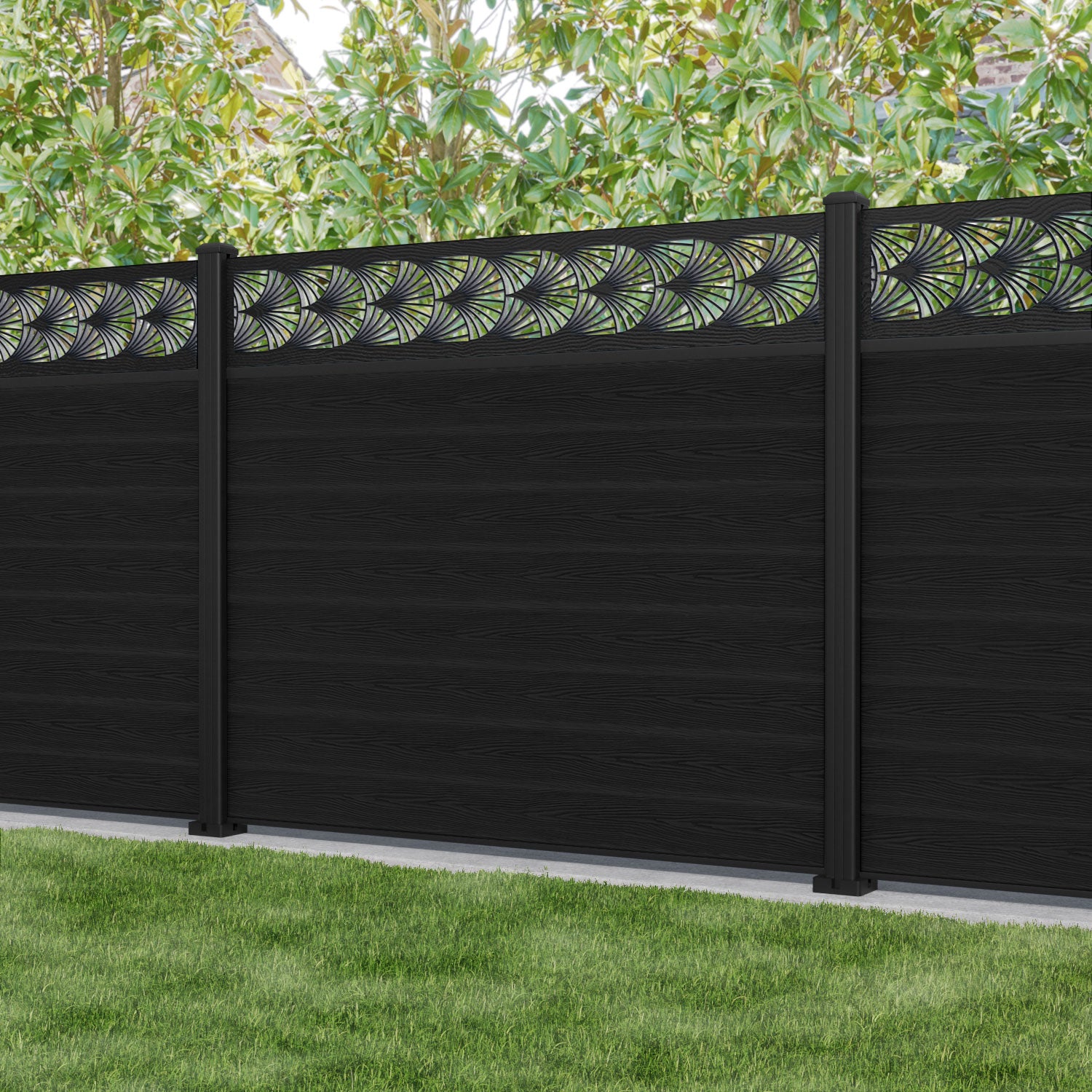 Classic Laurel Fence Panel - Black - with our aluminium posts