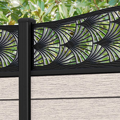 Fusion Laurel Curved Top Fence Panel - Mid Stone - with our aluminium posts