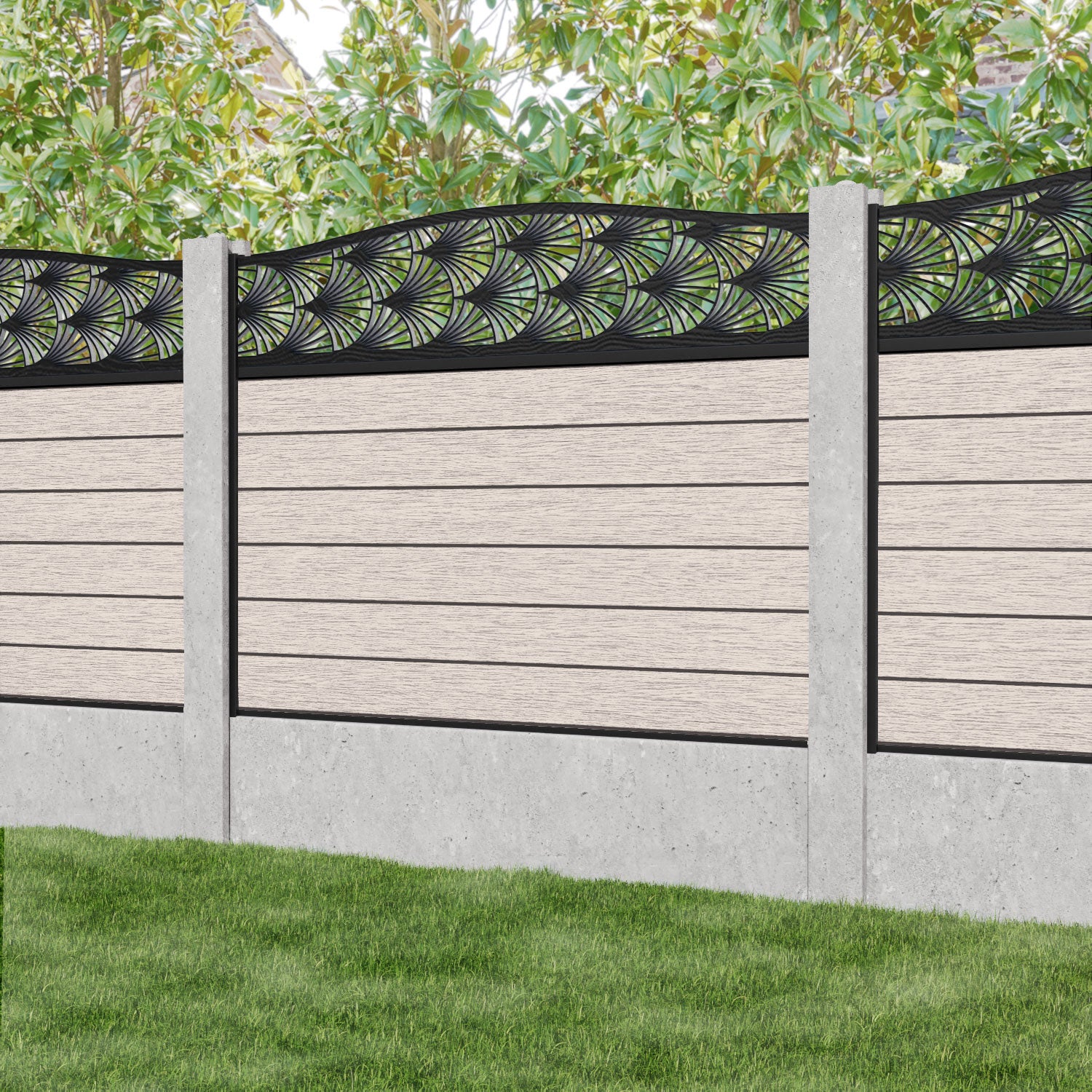 Fusion Laurel Curved Top Fence Panel - Mid Stone - for existing concrete posts