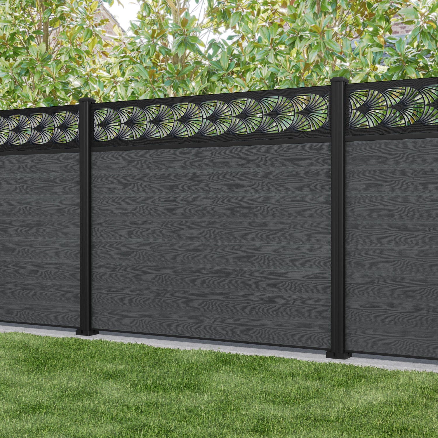 Classic Laurel Fence Panel - Dark Grey - with our aluminium posts