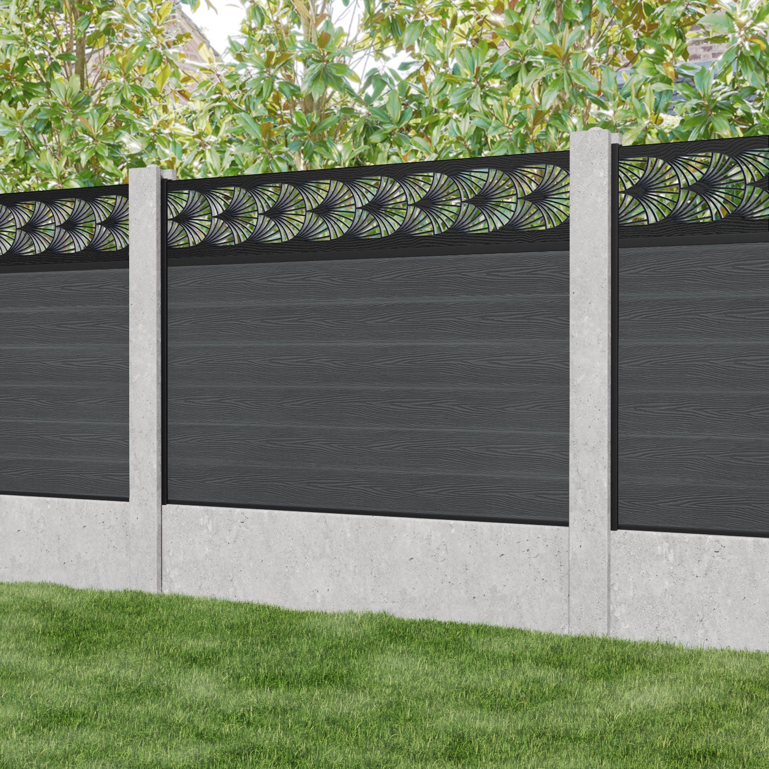 Classic Laurel Fence Panel - Dark Grey - for existing concrete posts
