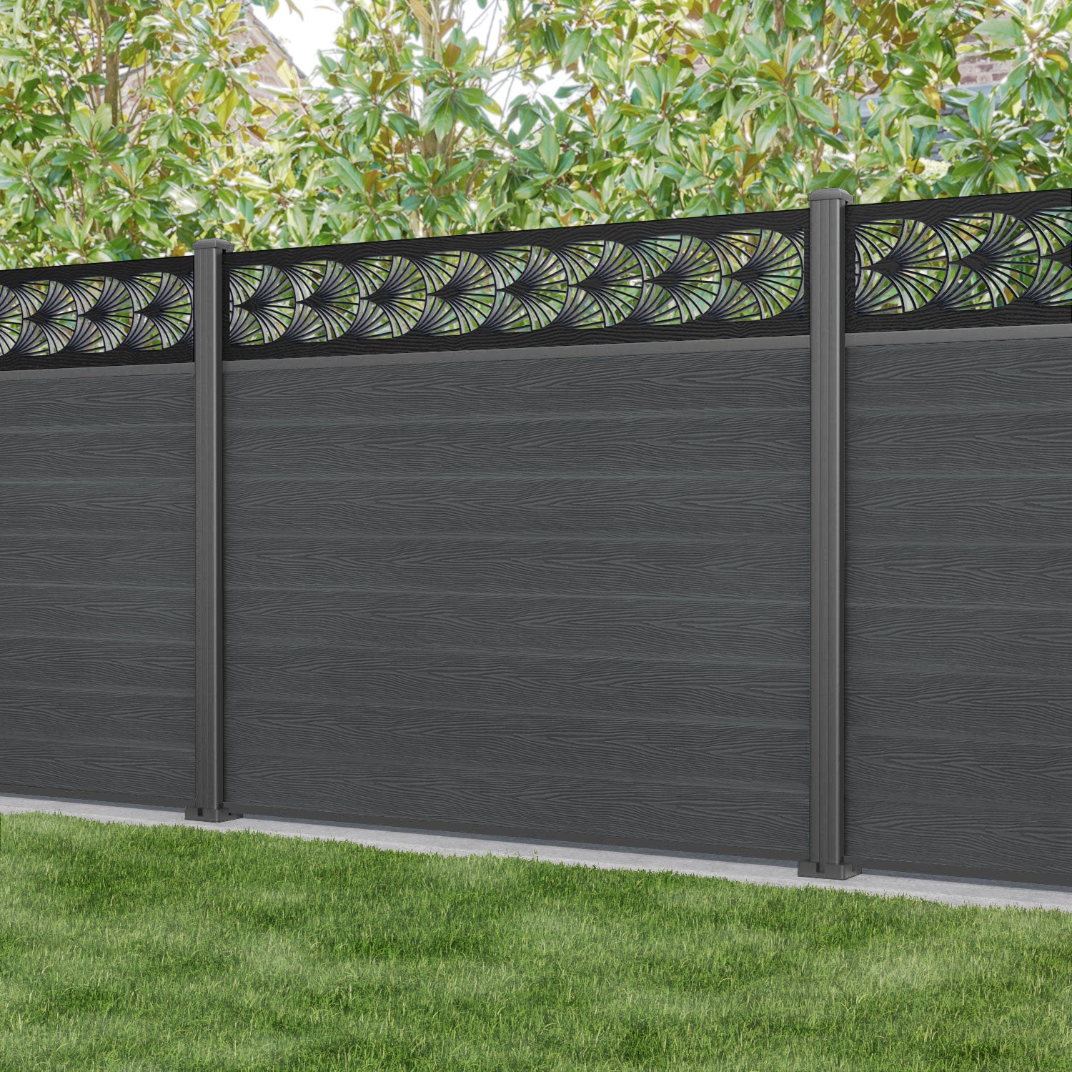 Classic Laurel Fence Panel - Dark Grey - with our aluminium posts