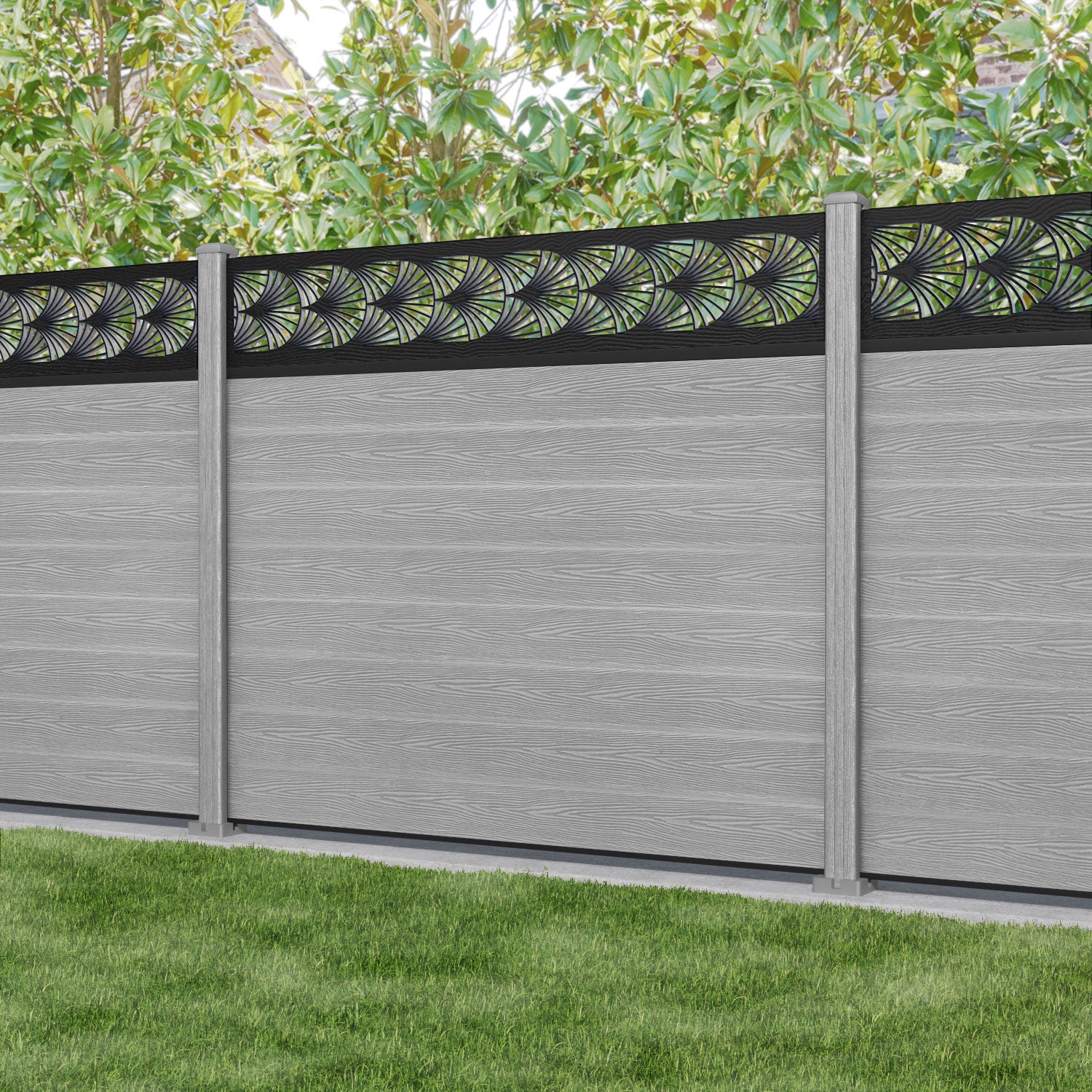 Classic Laurel Fence Panel - Light Grey - with our composite posts