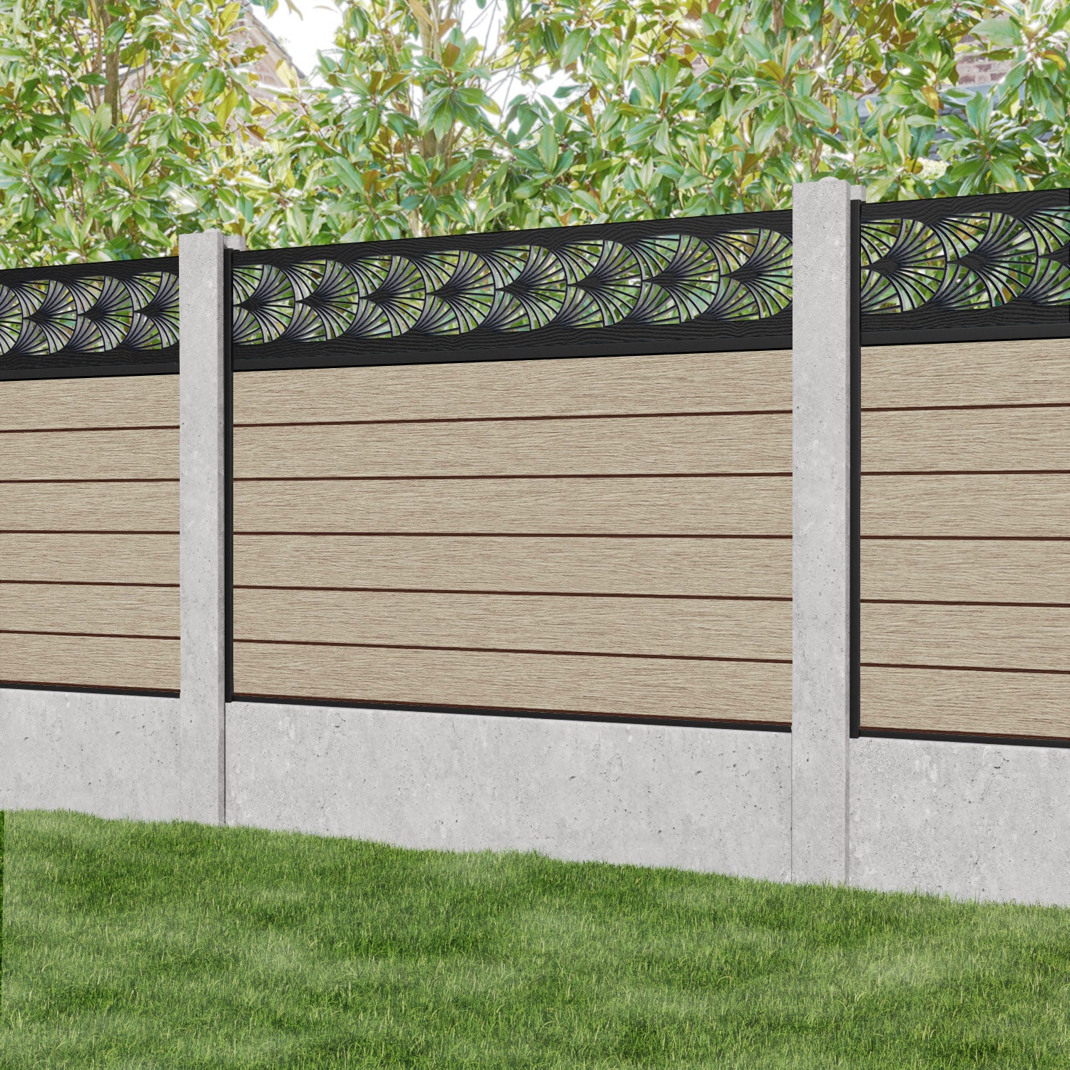 Fusion Laurel Fence Panel - Light Oak - for existing concrete posts