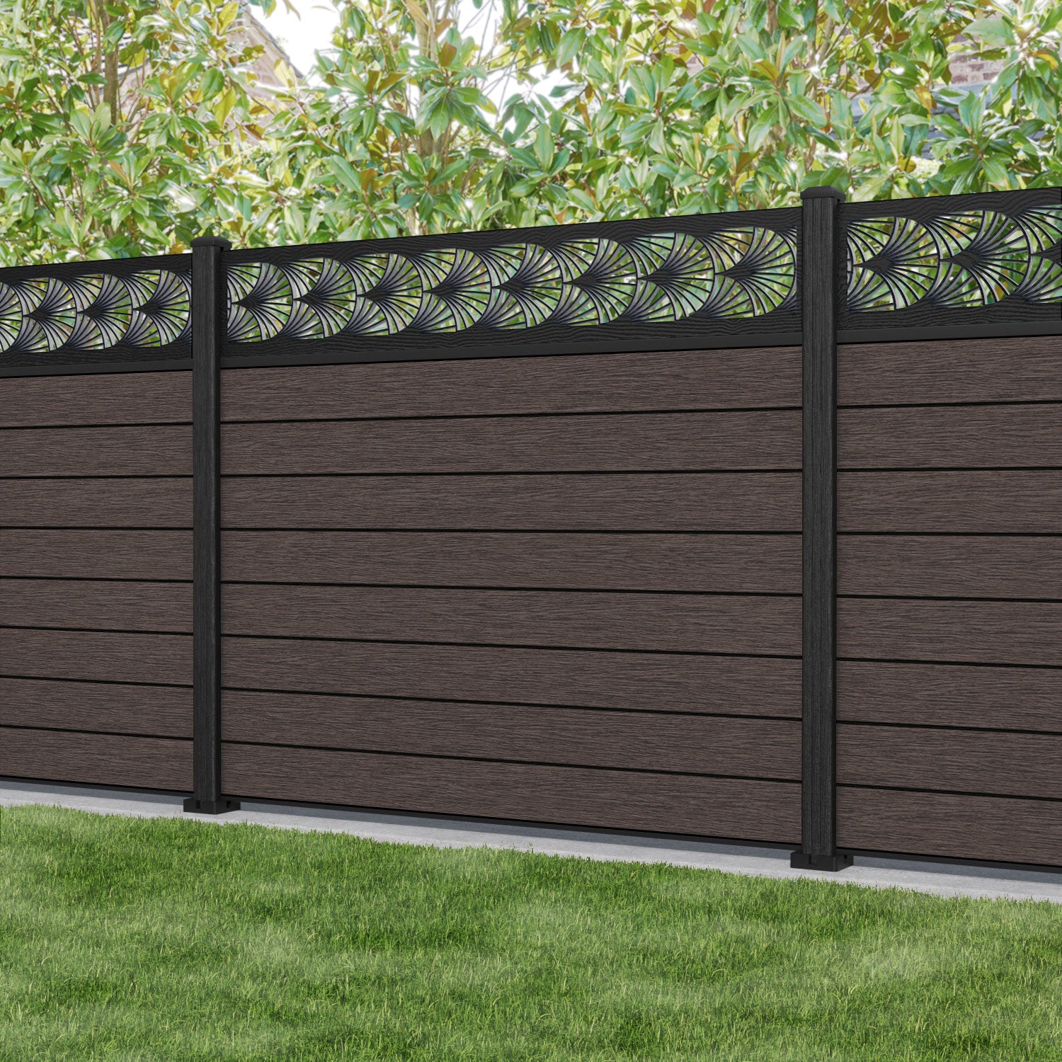 Fusion Laurel Fence Panel - Mid Brown - with our composite posts