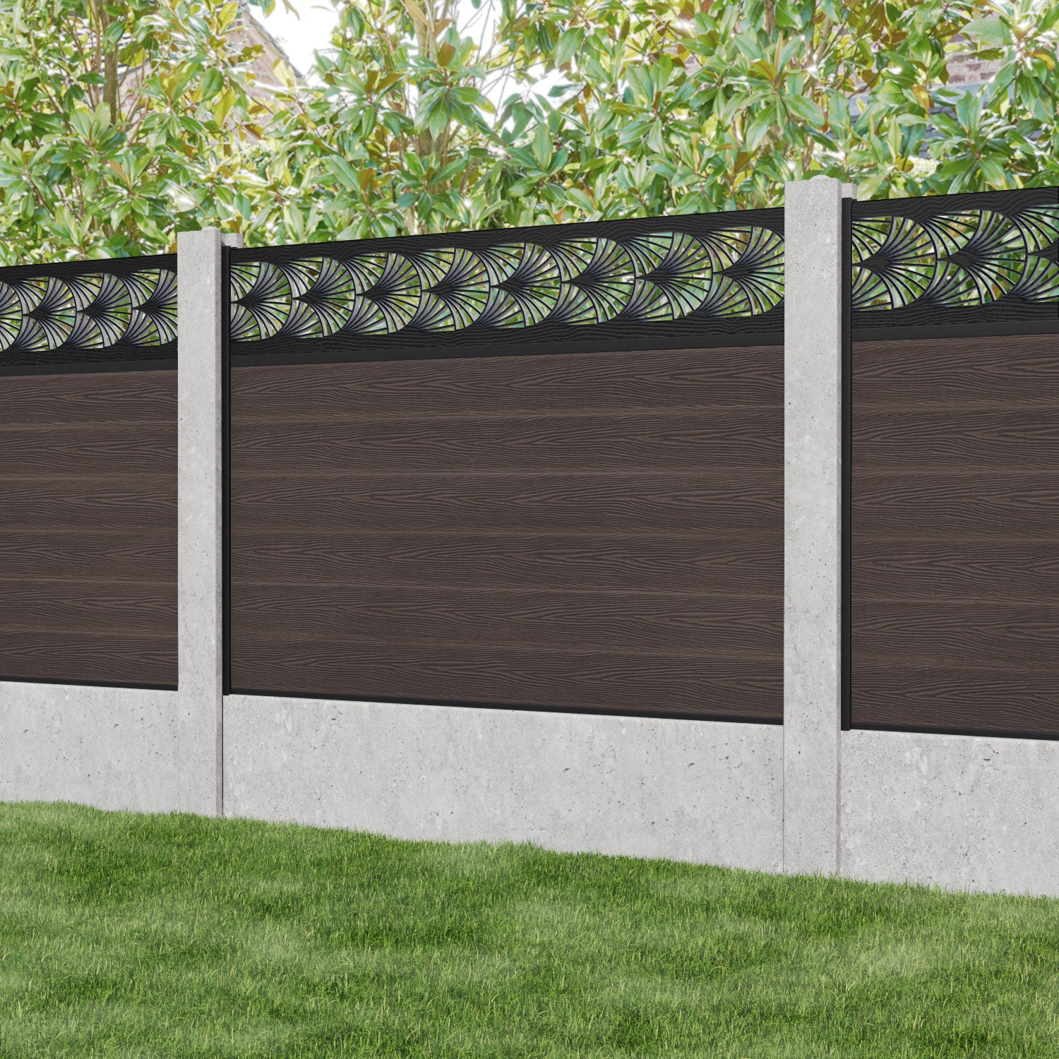 Classic Laurel Fence Panel - Mid Brown - for existing concrete posts