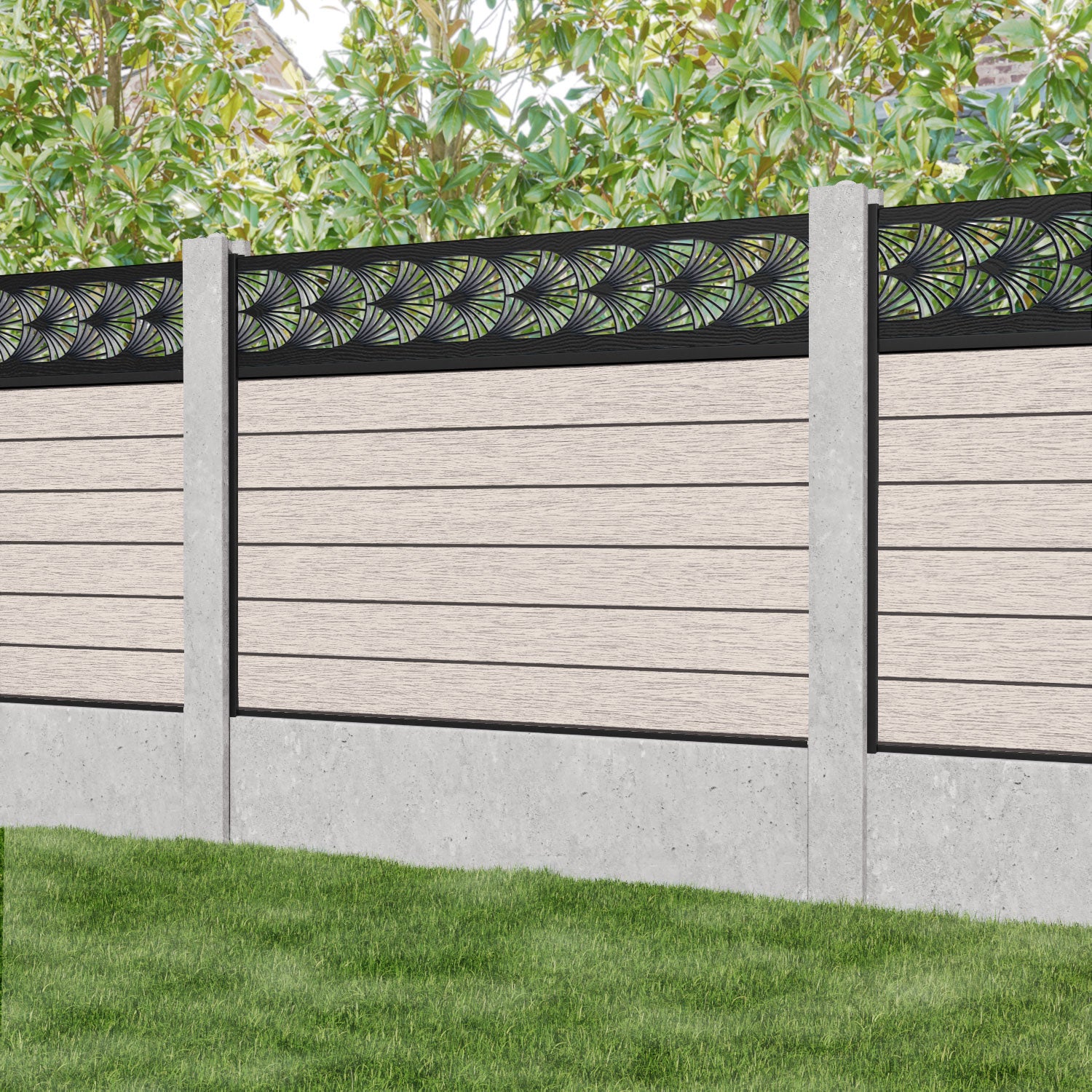 Fusion Laurel Fence Panel - Mid Stone - for existing concrete posts