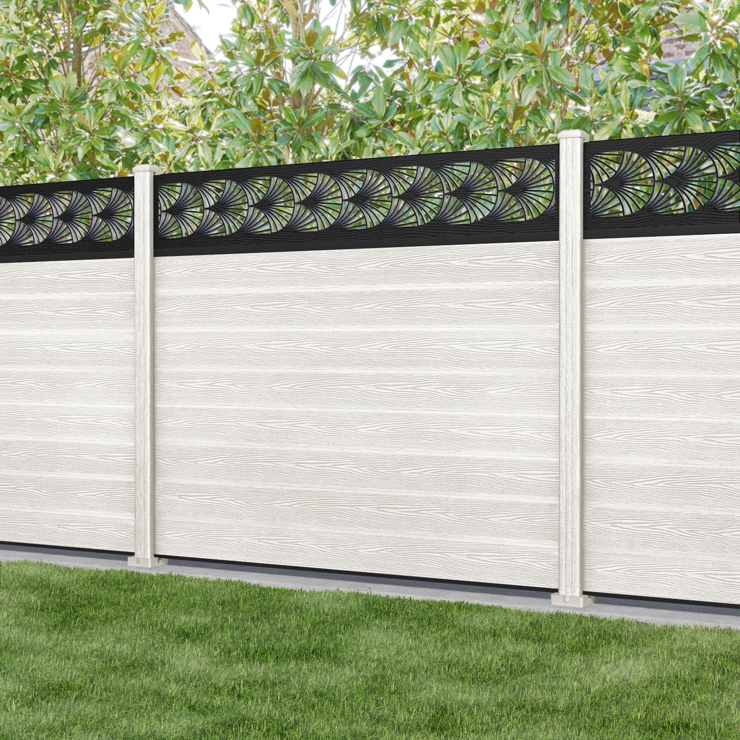 Classic Laurel Fence Panel - Light Stone - with our composite posts
