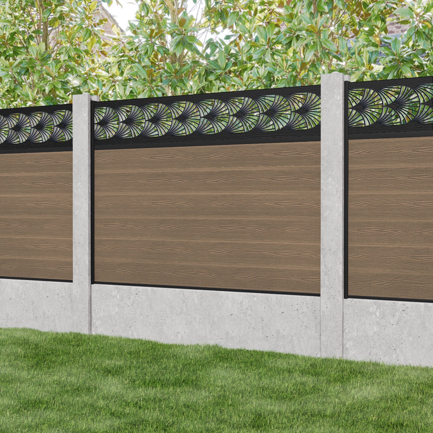 Classic Laurel Fence Panel - Teak - for existing concrete posts